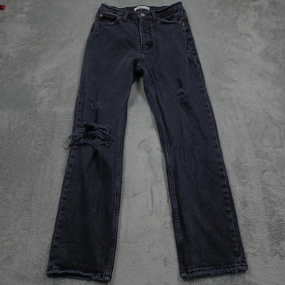 Abercrombie Fitch Jeans Womens 26 Black Distressed Dad High Rise Button Fly‎